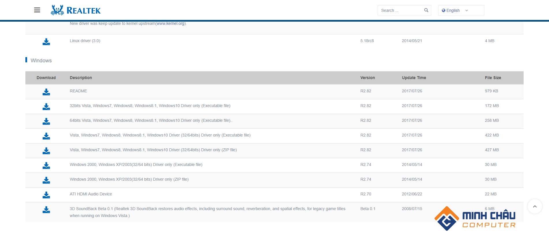 Tìm kiếm phiên bản Realtek phù hợp tại trang web