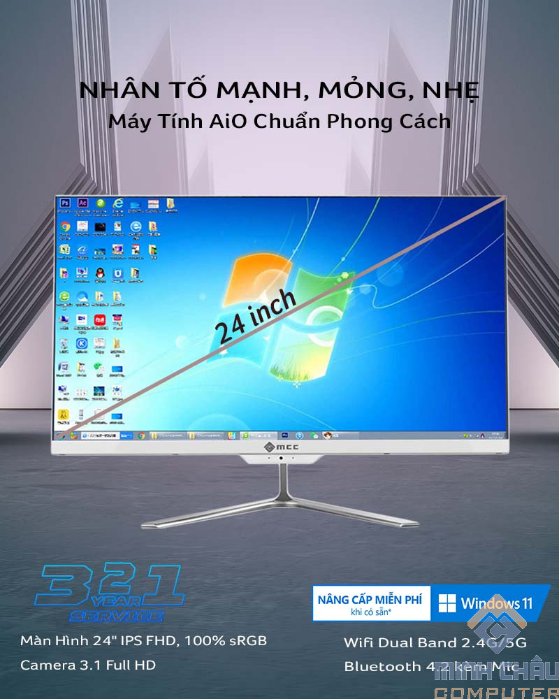 PC All In One MCC 3241P24 CPU Core i3 3220 Processor, 4GB DDR3, 128GB SSD, Camera, WIFI, MIC, 24" FHD