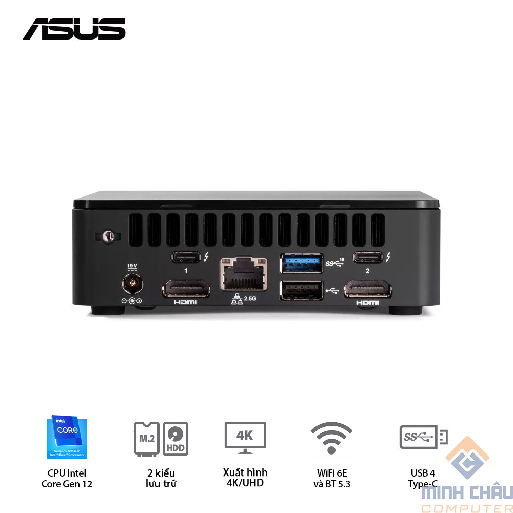 Mini PC ASUS INTEL NUC 12 Pro NUC12WSHi7 (Intel Core i7-1260P | DDR4 | Iris XE Graphics | SSD NVMe | Thunderbolt 4 | Wi-Fi 6E | Đen) WallStreet Canyon - RNUC12WSHi70000 (1l)