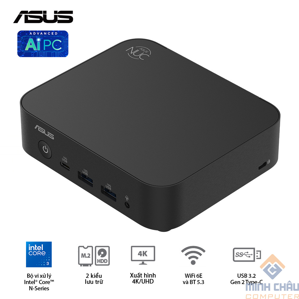 Bộ Mini PC Asus NUC 14 Essential RNUC14MNK97 (NUC14MNK (N97)/1xDDR5-4800/1x M.2 22x80/2242 PCIe Gen3x4 /1x LAN/No-OS) - RNUC14MNK9700000