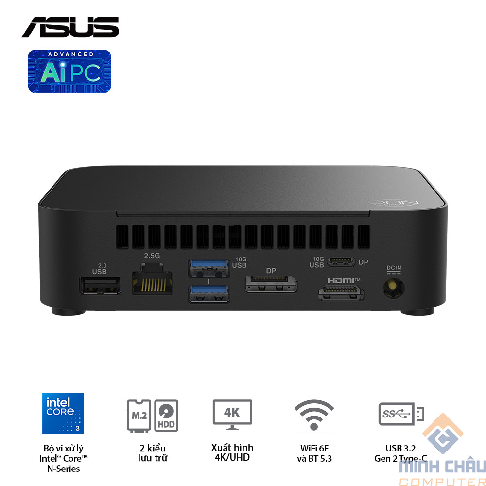 Bộ Mini PC Asus NUC 14 Essential RNUC14MNK97 (NUC14MNK (N97)/1xDDR5-4800/1x M.2 22x80/2242 PCIe Gen3x4 /1x LAN/No-OS) - RNUC14MNK9700000