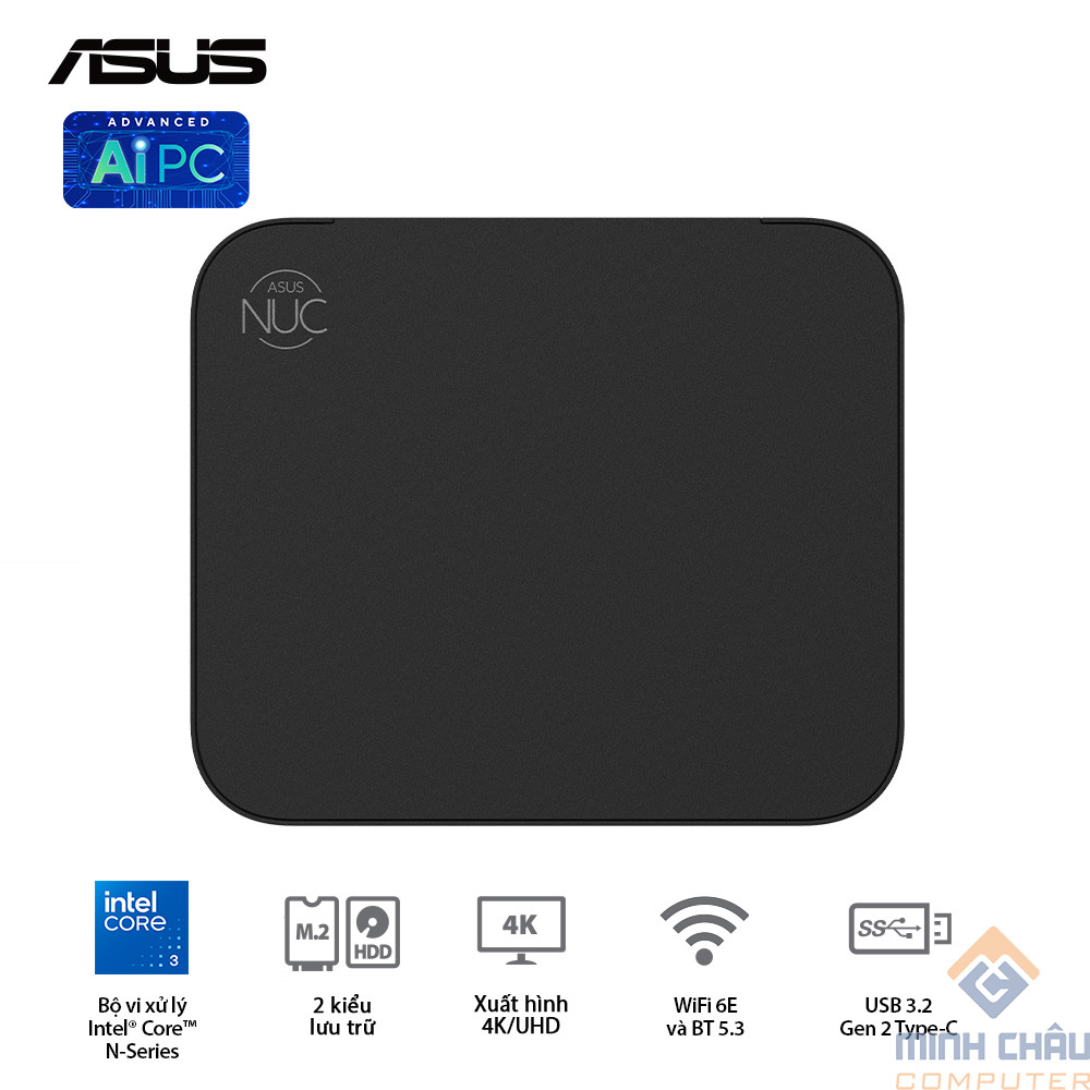 Bộ Mini PC Asus NUC 14 Essential RNUC14MNK97 (NUC14MNK (N97)/1xDDR5-4800/1x M.2 22x80/2242 PCIe Gen3x4 /1x LAN/No-OS) - RNUC14MNK9700000